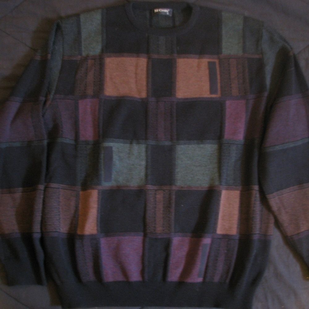 Vintage St. Croix Wool Color Block Tiles Crewneck Sweater